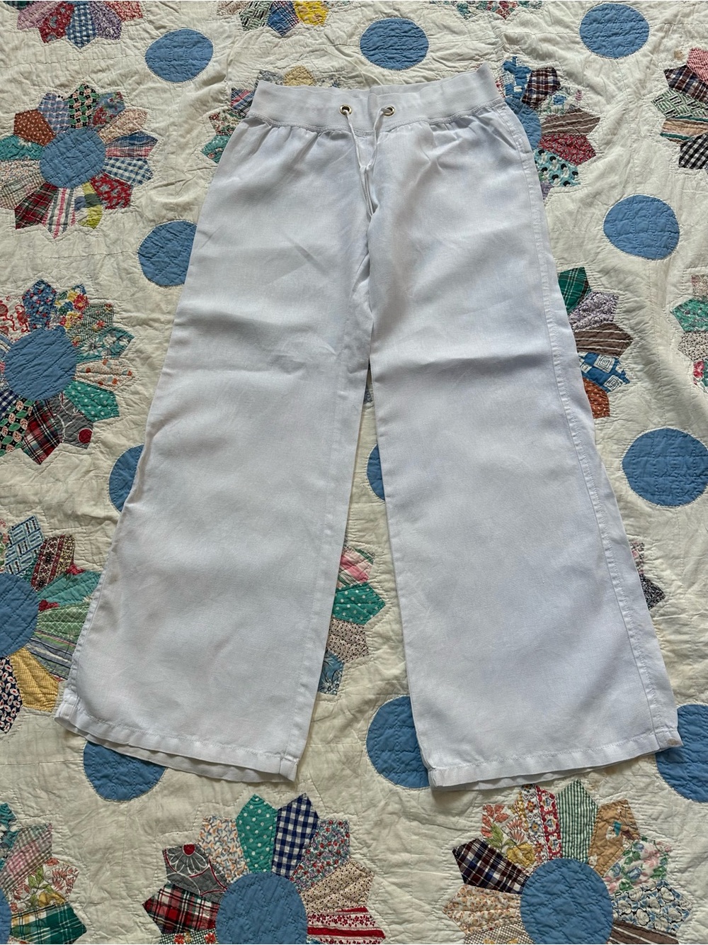 Lilly Pulitzer The Beach Pant White Drawstring Wide-Leg 100% Linen Pants Sz M